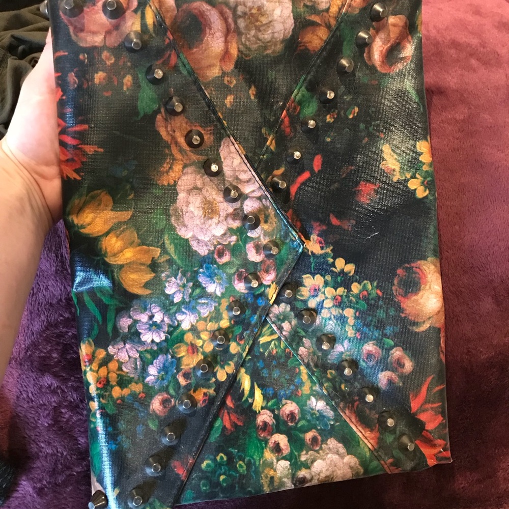 Large Floral clutch with black studs